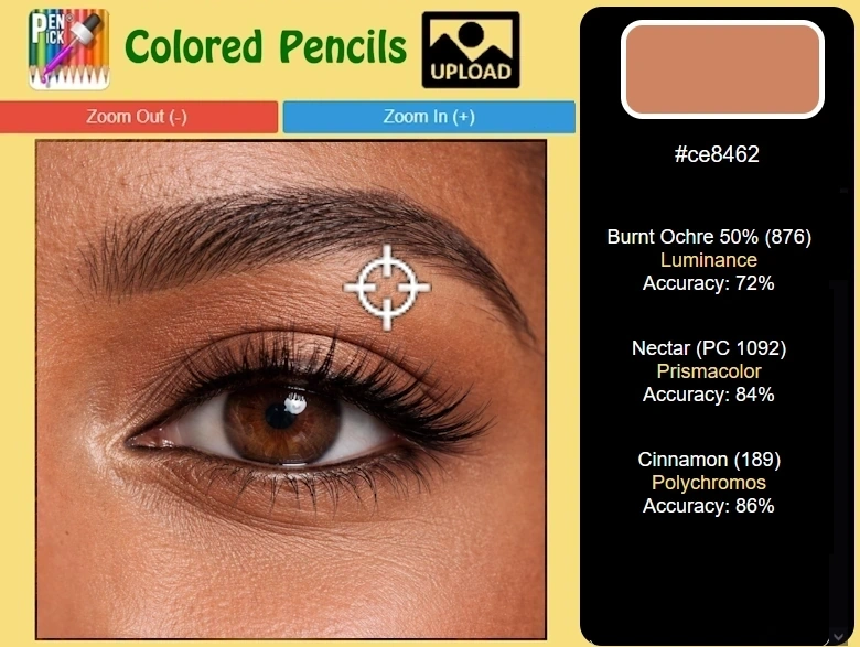 image showing color reference photo of eye with suggested colored pencils to use by PenPick.
